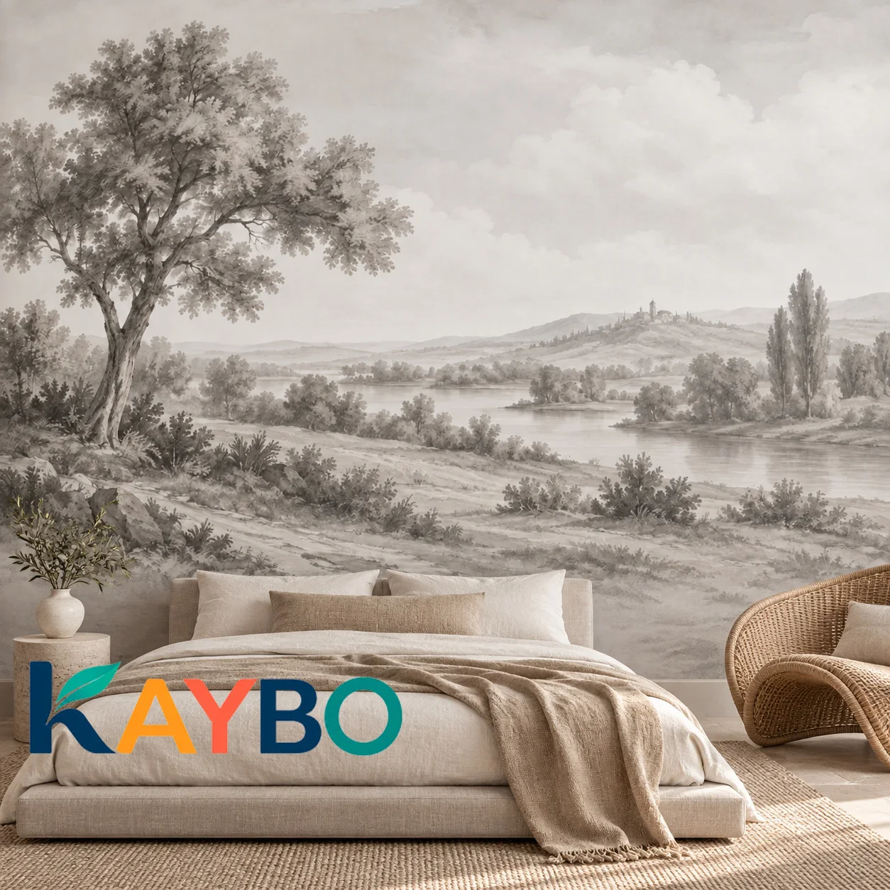 Vintage Landscape Wall Mural Neutral Countryside Wallpaper Scenic Lake Forest Rustic Living Room Bedroom Decor Non Self Adhesive