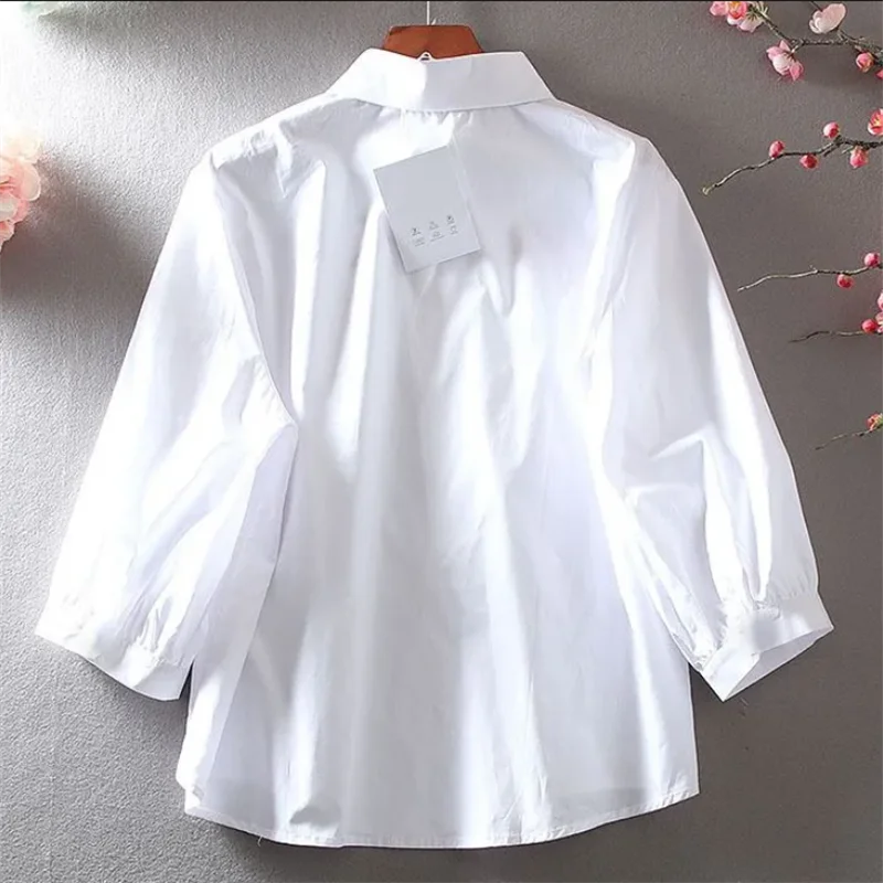 Embroidered Shirt For Women Blouse Artistic Blous Retro Woman Blouse Loose Top Lapel Cardigan Summer Leisure Woman Clothes Shirt