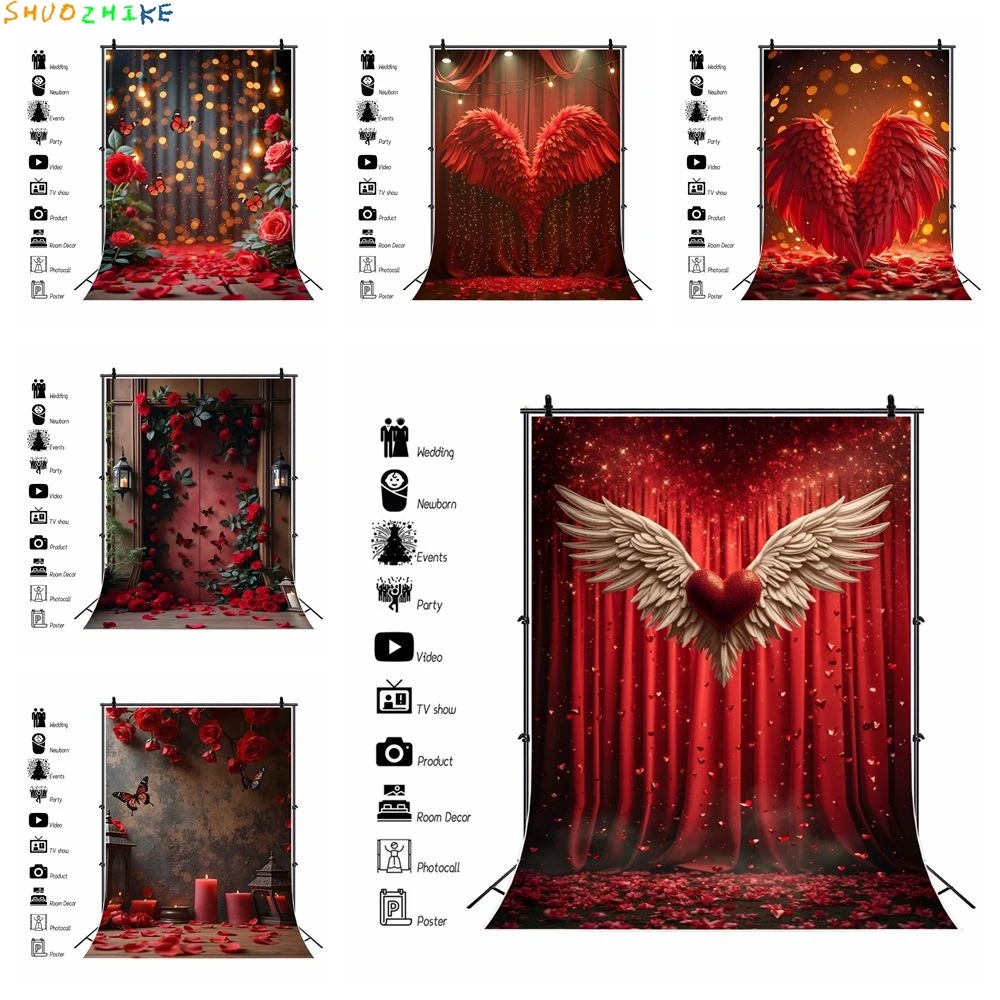 

February 14 Valentines Day Backdrop Flowers Love Heart Balloons Sweet Couple Portrait Wedding Photography Background Photostudio