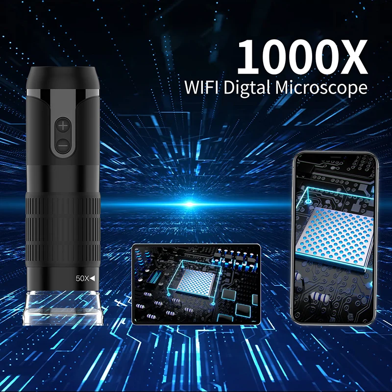 Image of WLAN-Digitalmikroskop mit 50-1000-facher Vergrößerung, 1080P-Mikroskop für Lötarbeiten, Handy-Reparatur, Kinder, Studenten, Hautuntersuchung