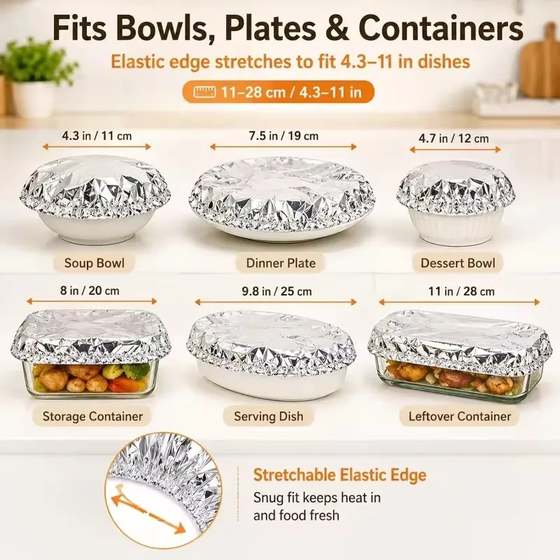 Aluminum Foil Food Covers Thicken Keep Warm Insulation Saran Wrap Kitchen Fresh Keeping Lid Kitchen Bowl Cover Vegetable Storage