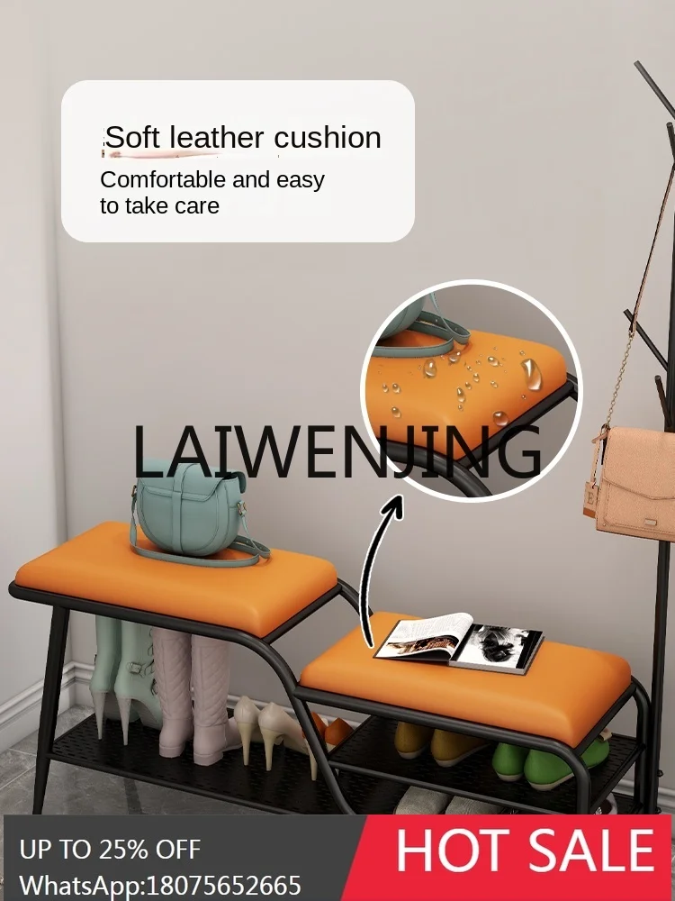 RWJ Home Doorway Clothes Rack Coat Rack Integrated Hallway Soft Bag Shoe Cabinet Can Sit at Home Footstool
