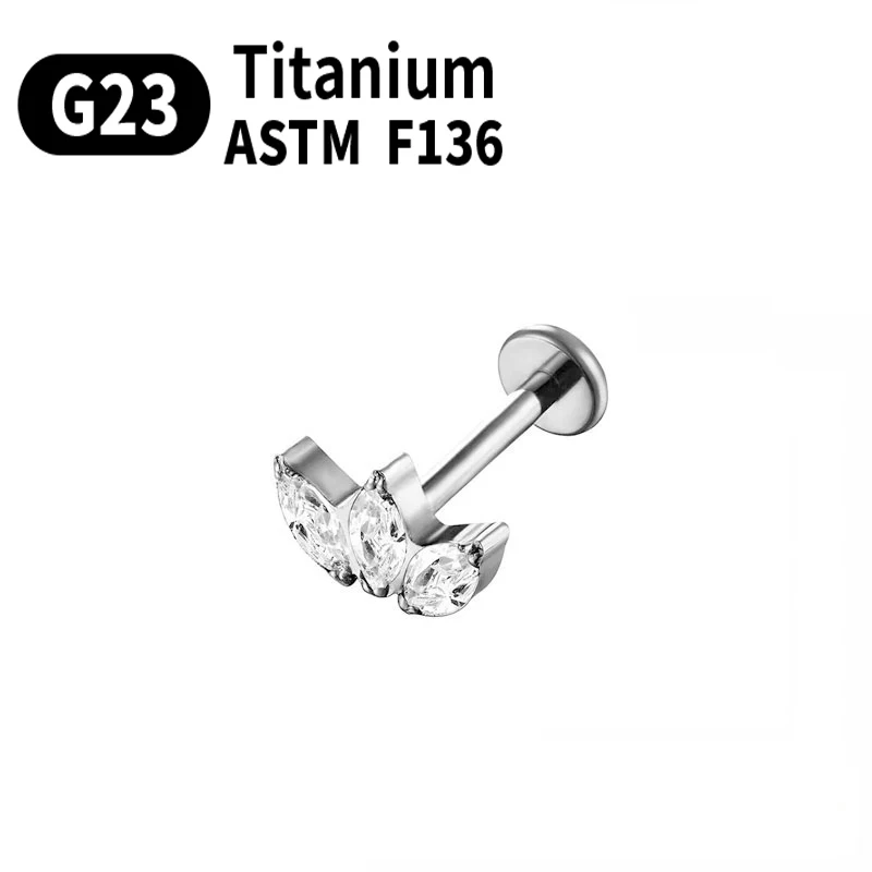 G23 F136 Titanium Ear Piercing Earring Studs Lobe Zircon Labret Lip Ear Cartilage Ear Nail Earrings For Women 16G Body Jewelry