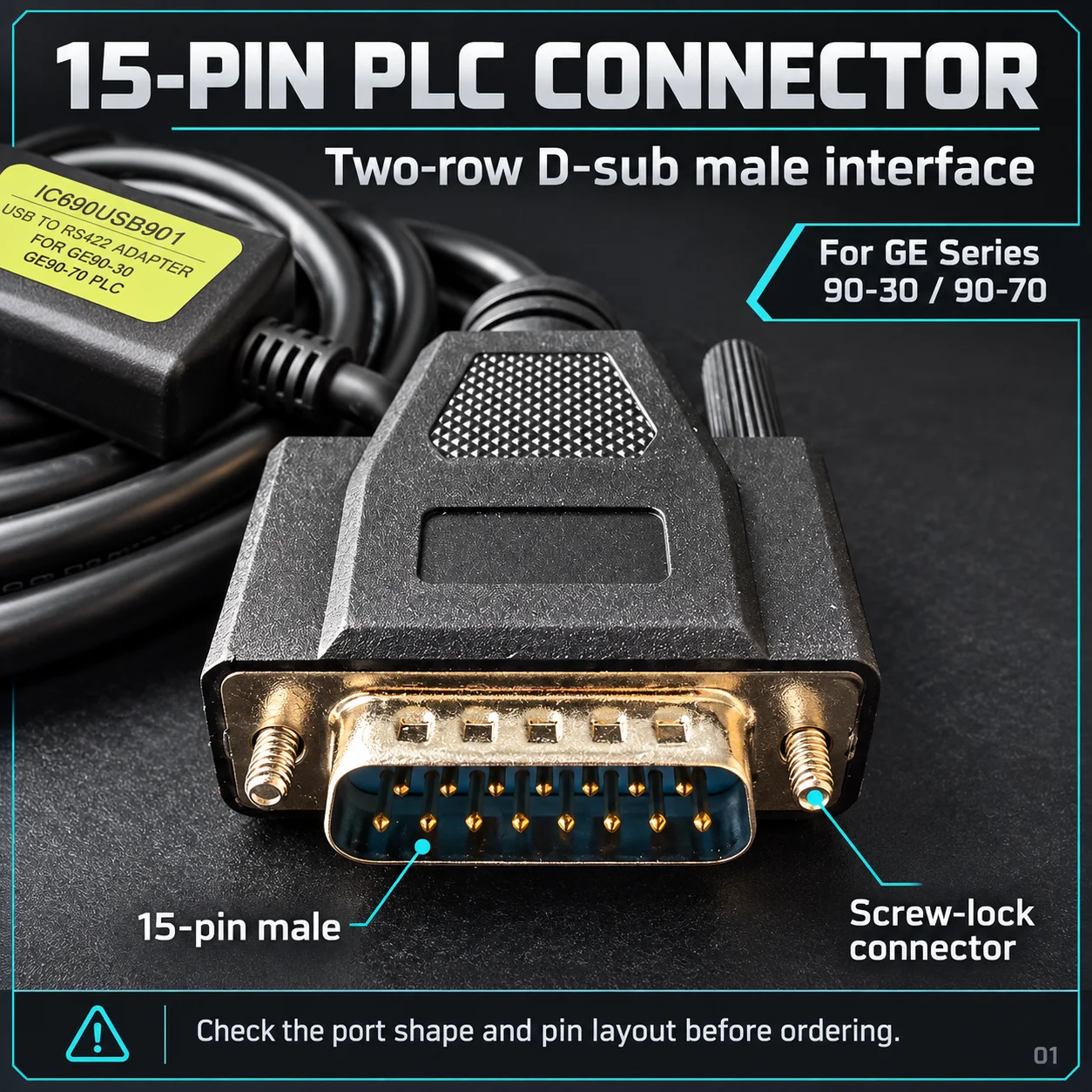 IC690USB901 PLC Programming Cable for GE Series 90-30 90-70 USB to RS422 15-Pin Adapter 3M 5V
