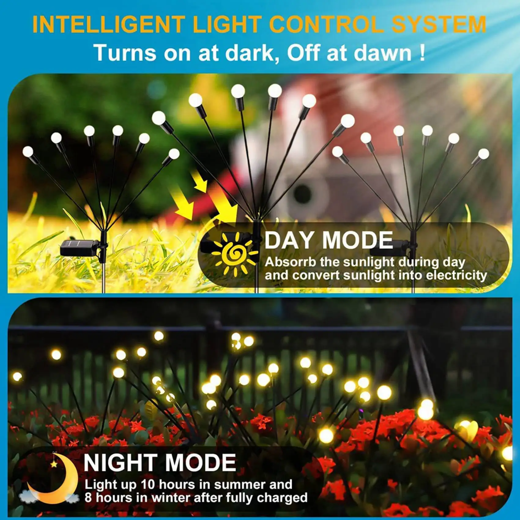 

Солнечные садовые светильники A20F, улучшенные 8-светодиодные светильники-светлячки на солнечных батареях, водонепроницаемые, для наружного использования, декоративные светильники с эффектом покачивания, теплый белый свет, 4 шт.