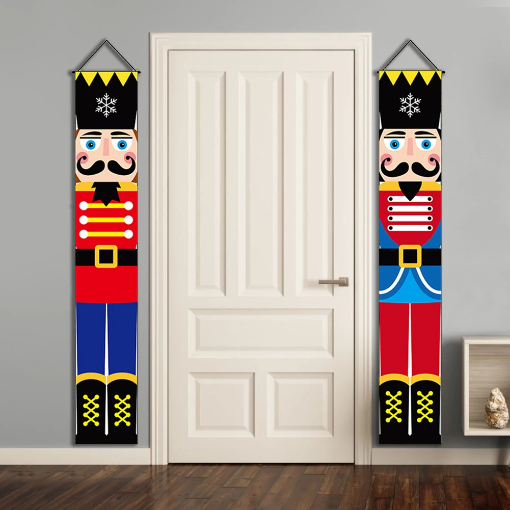 2 個のクリスマス兵士モデルバナー ホリデーハンギングバナー クリスマスデコレーション クリスマスカプレット 玄関ドア用 家族新年パーティー用