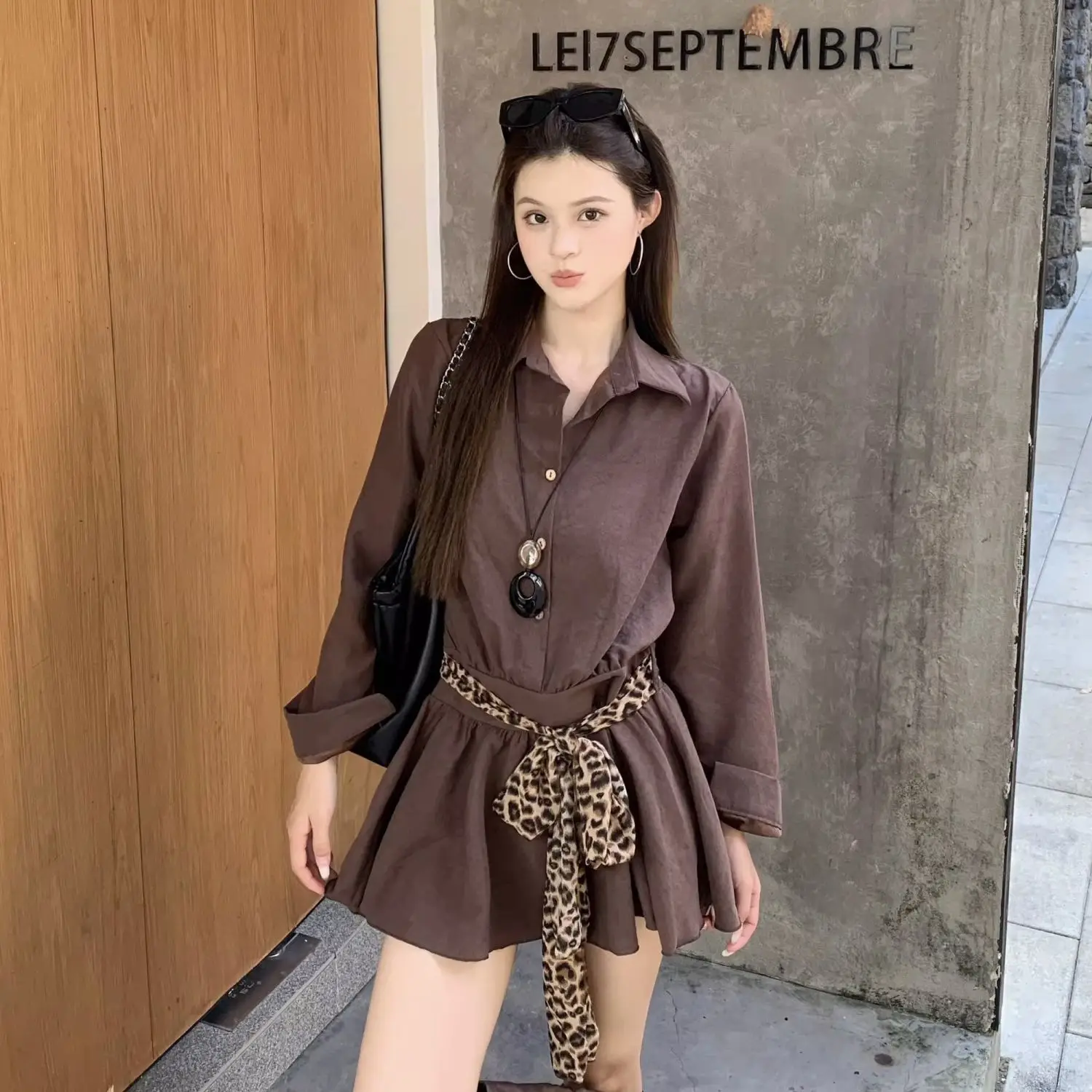 

Korean Sle Salt Series Long Sve irt Dr Women's Base Layer Sweet Youthful Bow Tie Slimming Commute Wind