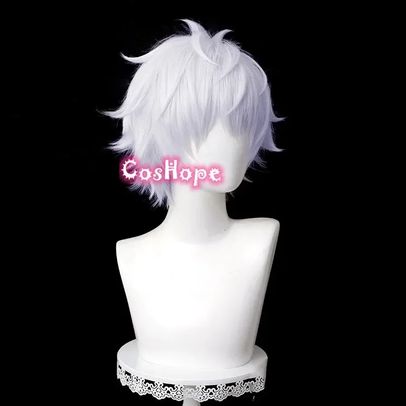 Gojo Satoru Cosplay Wig, Resistente ao Calor, Perucas Sintéticas, Anime, Prateado, Roxo, 32cm