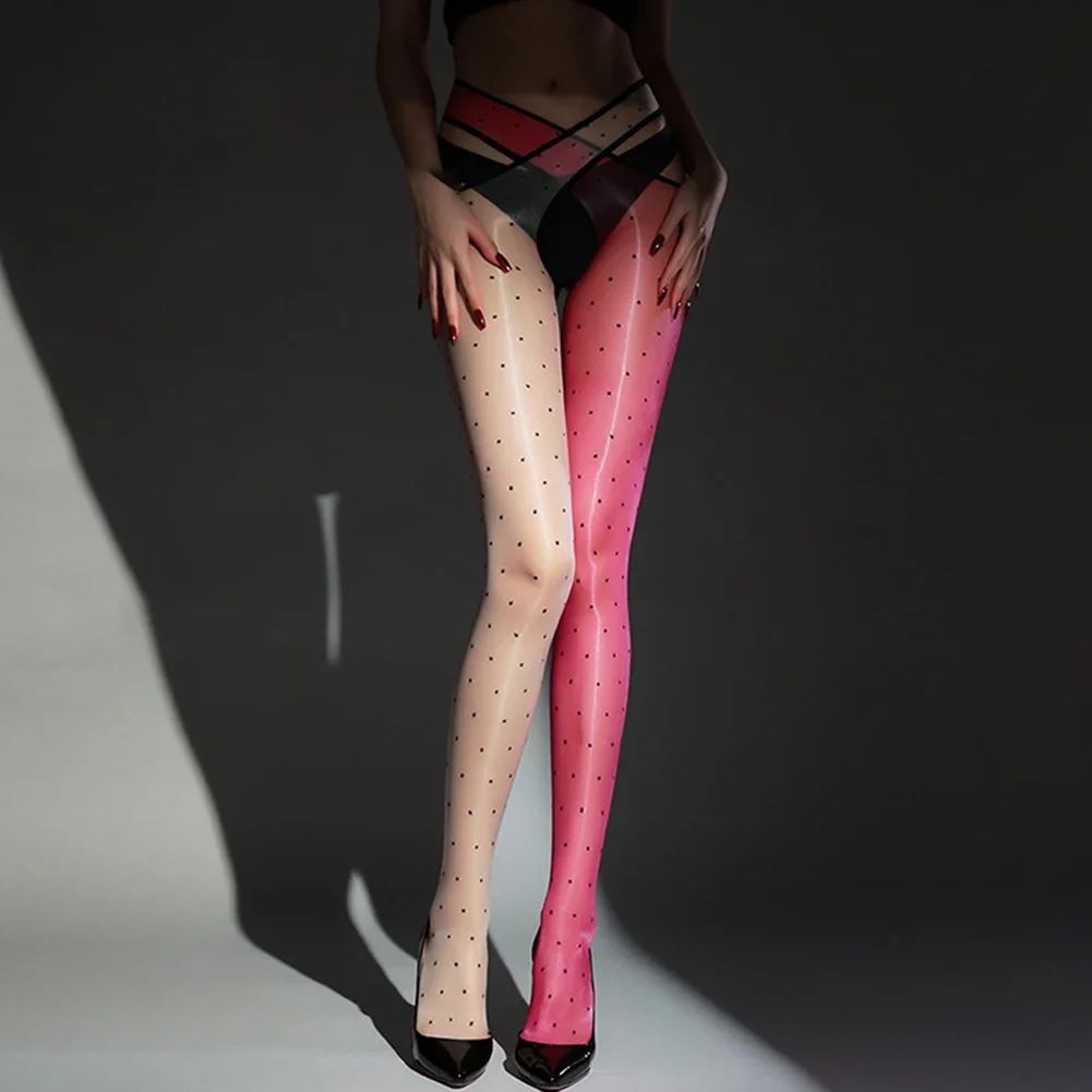 

Womens New Sexy Lingerie Sheer Cross Oily Polka Dots Stockings Soft Tights Ultra-thin Stockings Sexy Accessories Woman Socks