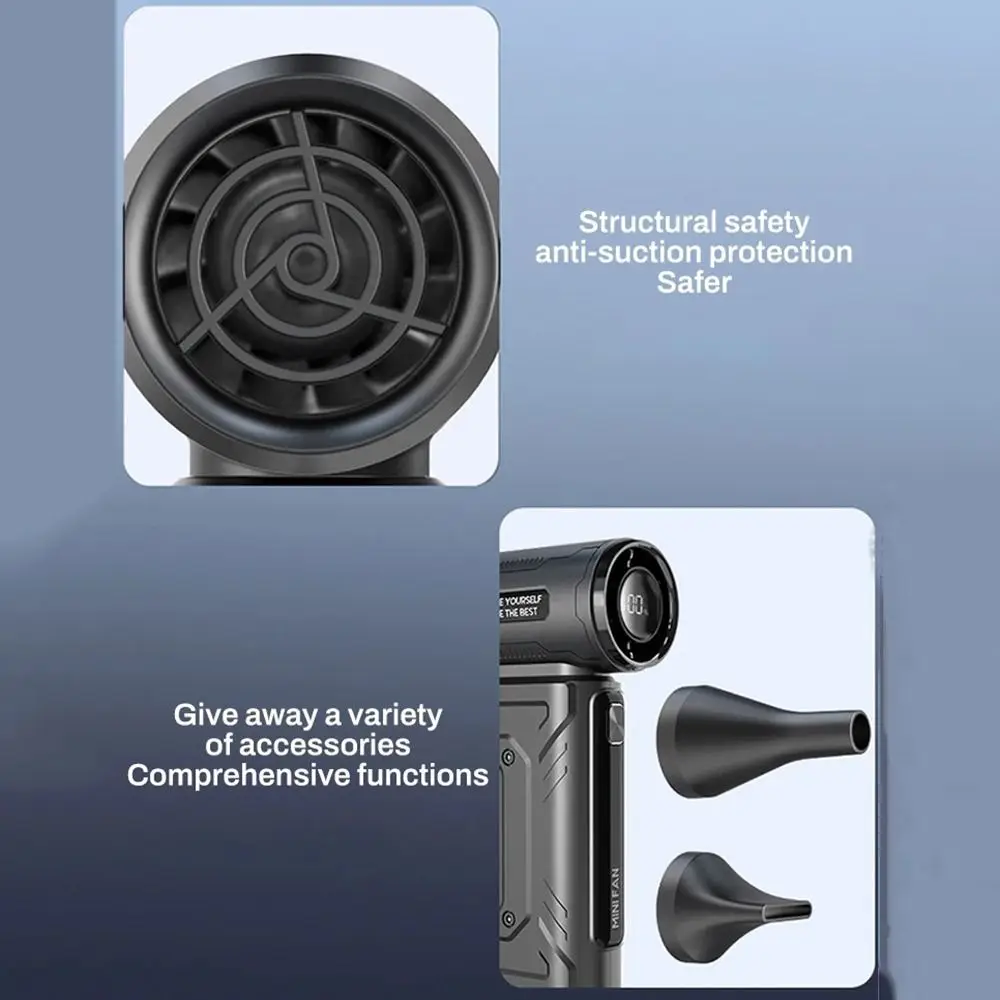 LED Display Mini Turbo Jet Fan High Speed 100 Gears Speed Adjustable Electric Air Duster Low Noise Rechargeable