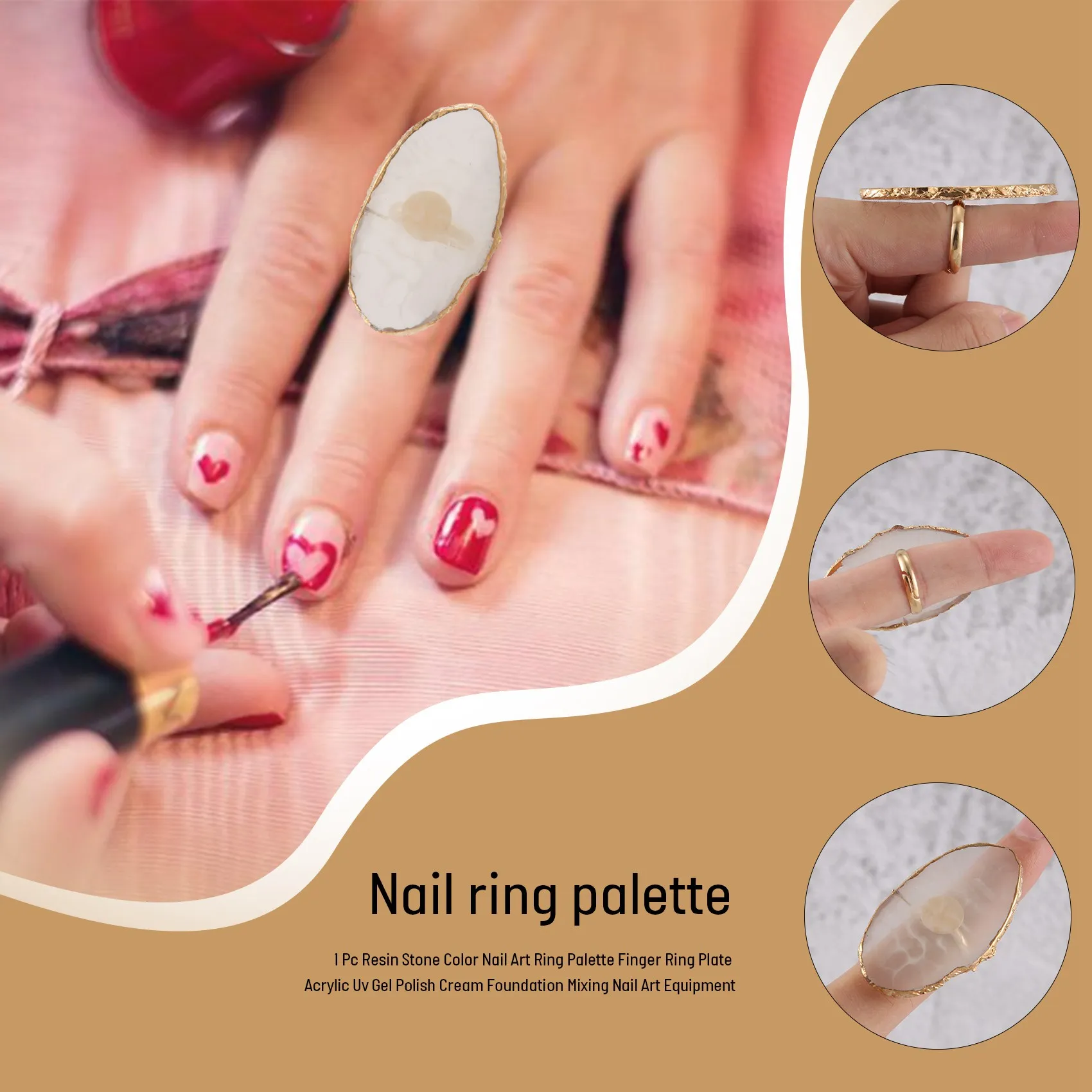 1 Pc Resin Stone Color Nail Art Ring Palette Finger Ring Plate Acrylic Uv Gel Polish Cream Foundation Mixing Nail Art Equipment image 5