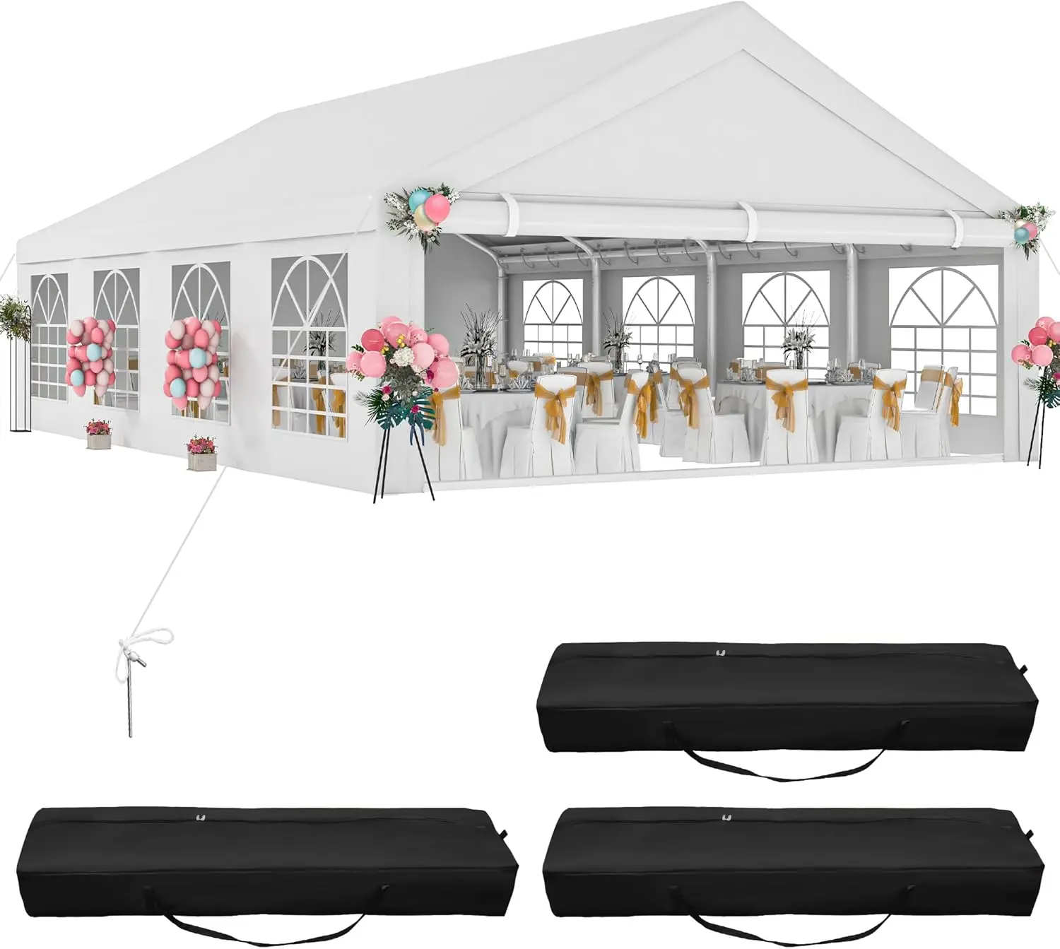 

20x30 ft Outdoor Heavy Duty Party Tent Wedding Event Shelters Upgraded Galvanized Canopy，Straight White