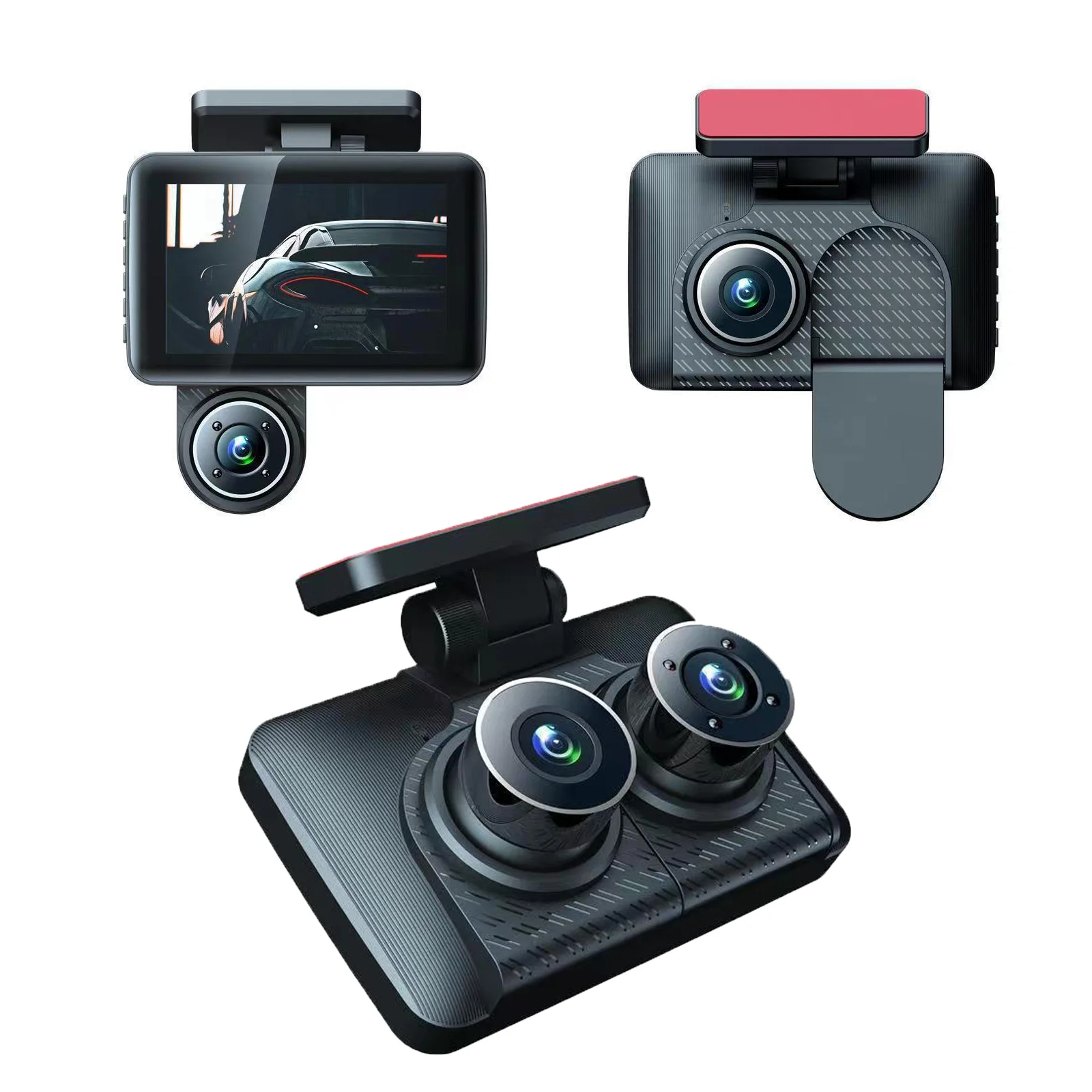 3Channels 4Inch IPS HD 1080P Car Dvr Recorder Dash Cam IR Night Vision Wide Angle Video Auto Front Inside Rear