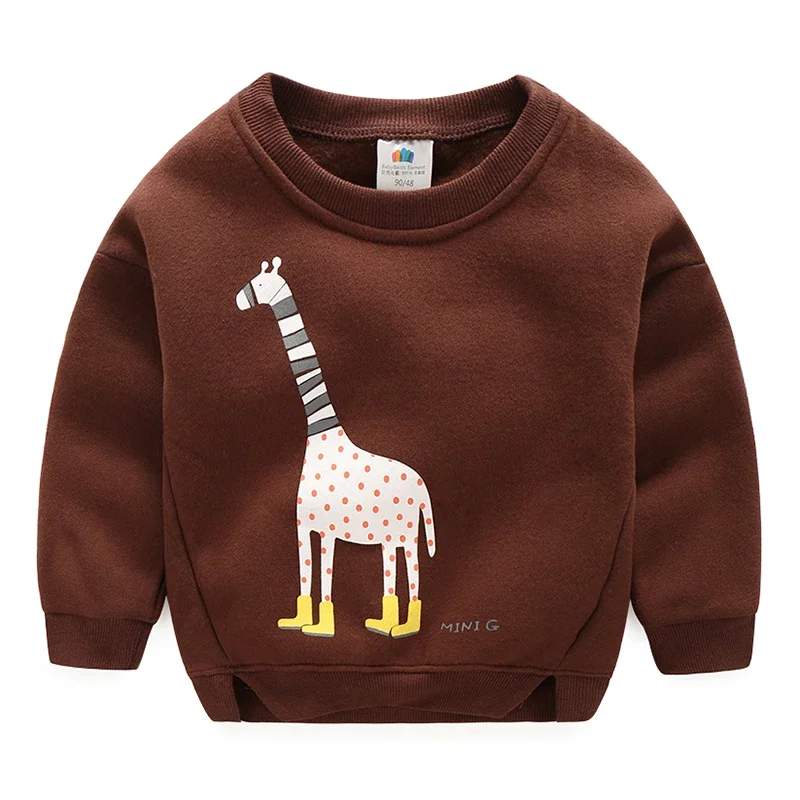 

Baby Handsome Boy Fleece Sweatshirt 2025 Autumn Winter Warm 2-10 Years Old Children Long Sleeve Cartoon Animal Print Kids School