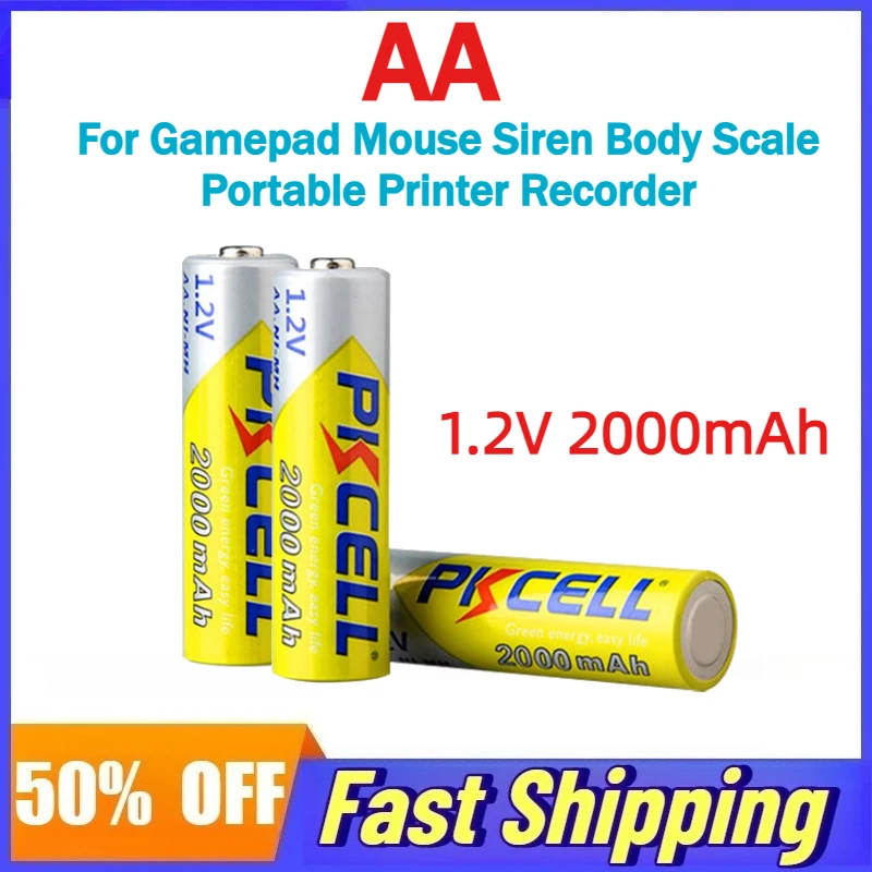 

50pcs 1.2V 2000mAh AA Rechargeable Ni-MH Battery for Gamepad Mouse Siren Body Scale Portable Printer Recorder