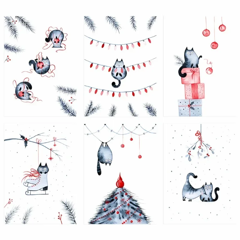 6 Sheets Per Set Wordless Creative Theme Card Set Fun Kitten Universal Folding Handwritten Blessing Greetings Card 10x15cm