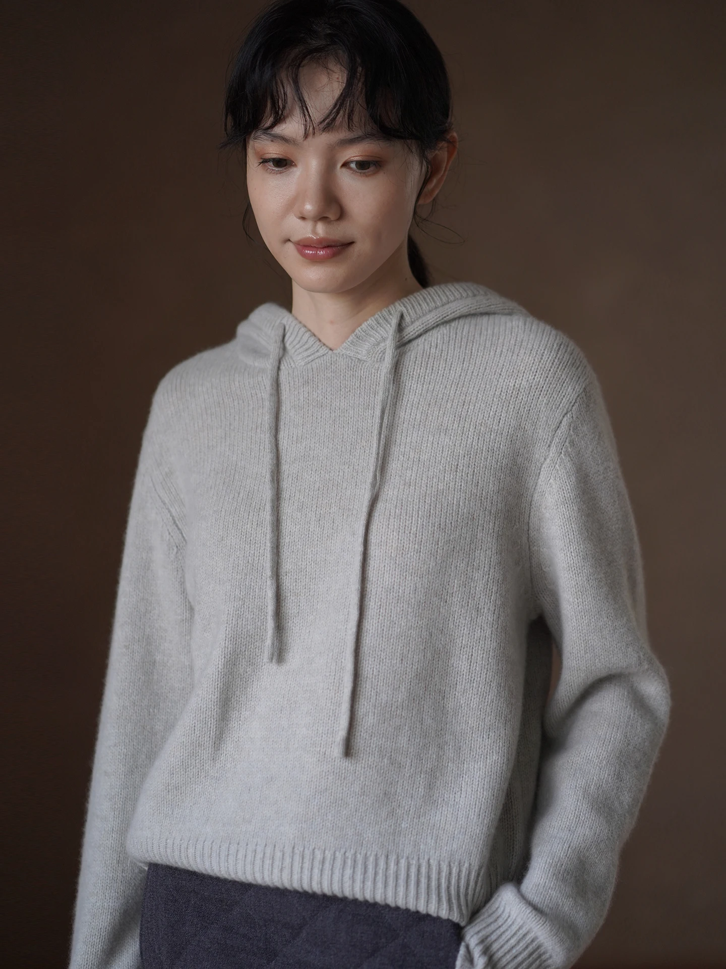 

Вязаный свитер Hacikis Miss Color Blo из 100% шерсти, свободный крой, с капюшоном, для многослойных образов, повседневный, женская модная осенняя одежда