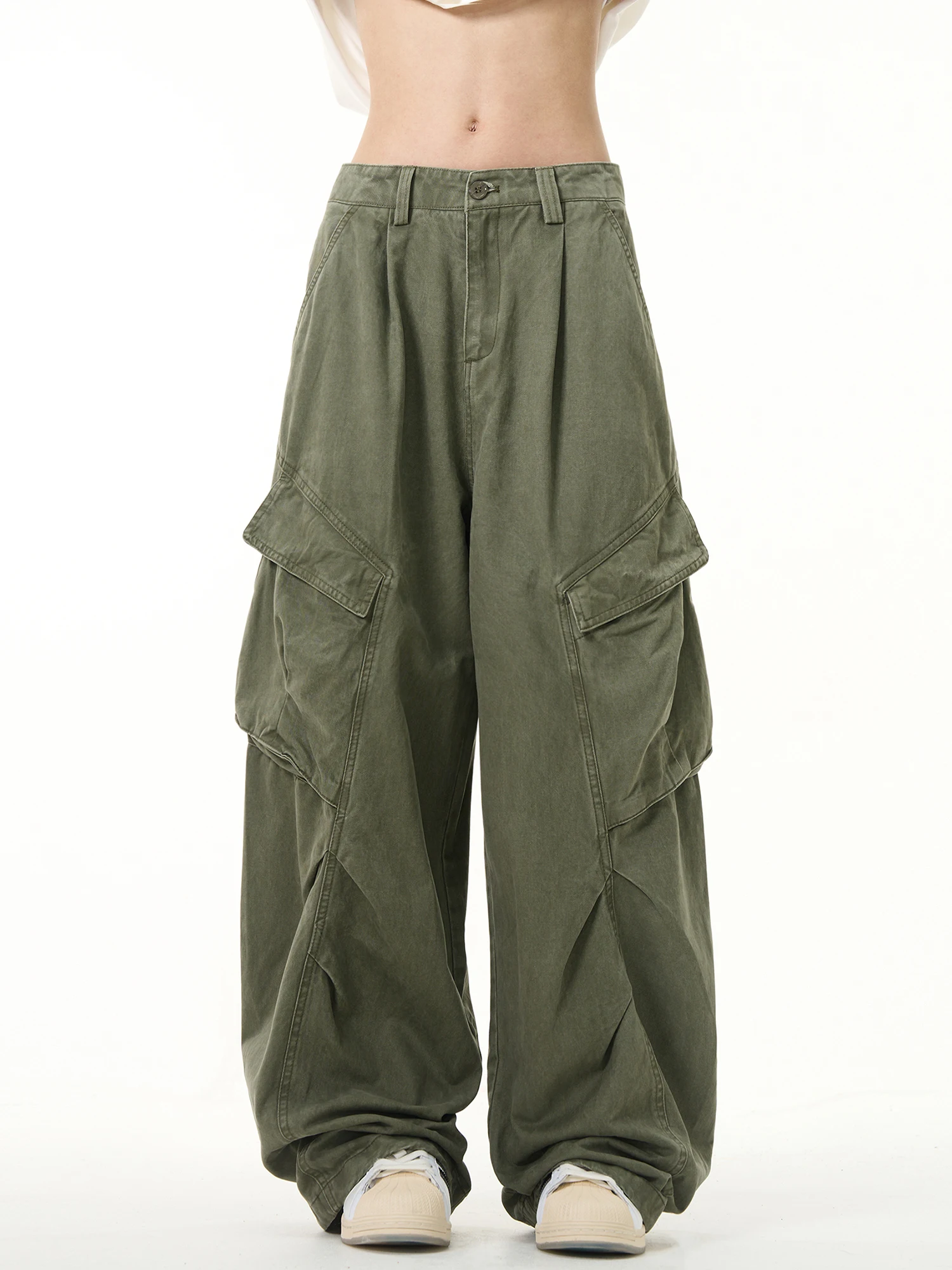

Vintage American Military een Wide Leg Work Pants Men's Casual Straight Leg Trousers with Big kets Youthful Energy Sle