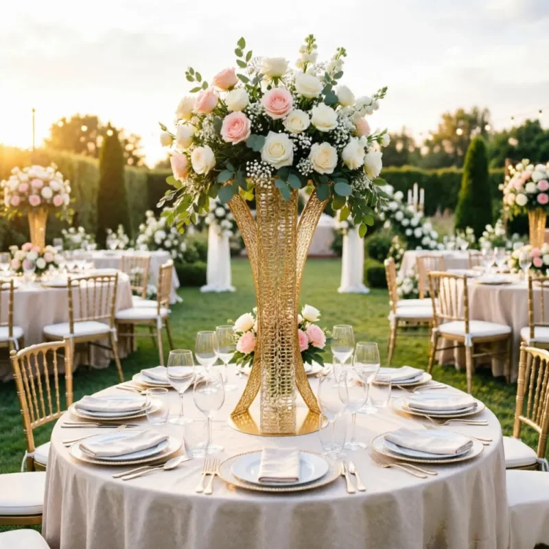 Luxury Gold Metal Flower Stand for Wedding Main Table Decoration European Style Floral Arrangement Props Dessert Table