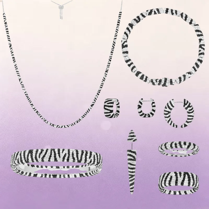 ZPPFF S925 Sterling Silver Black And White Striped Zebra Pattern Ring Earrings Bracelet Necklace Women Unique Personality Jewelr
