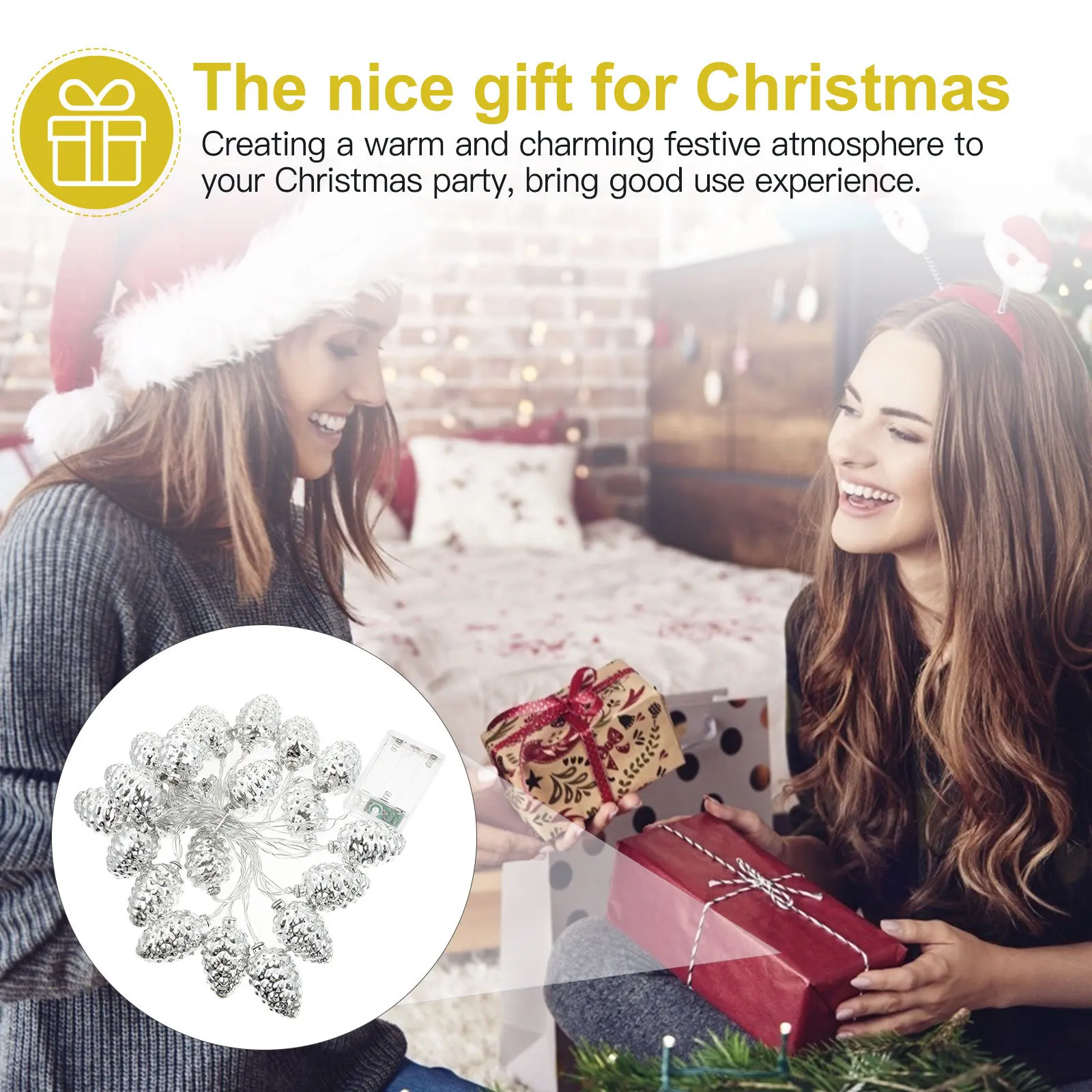 سلسلة إضاءة جميلة على شكل ندفة الثلج LED لديكور عيد الميلاد، سلسلة إضاءة احتفالية لأجواء الغرفة سهلة #1