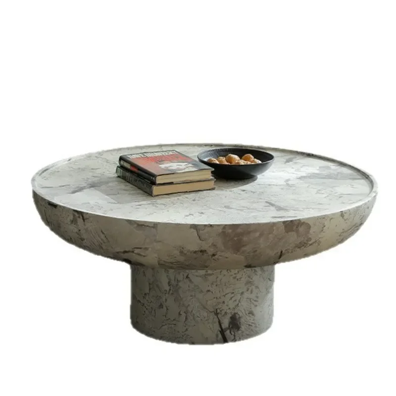 Minimalist Wabi Sabi Round Coffee Table Marble Pattern Living Room Furniture for Small Apartment High End Designer Style