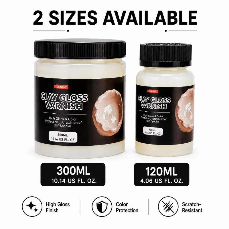 120/300ML Clear High Gloss Clay Varnish Sealant Anti Crack Scratch Resistant Air Dry Clay Glaze for DIY Pottery Craft Decor