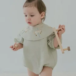 2024 verão playwear espanhol bebê menino roupas bebês pequenos conjuntos de roupas unisex meninas bordados macacão babador do bebê chapéu crianças