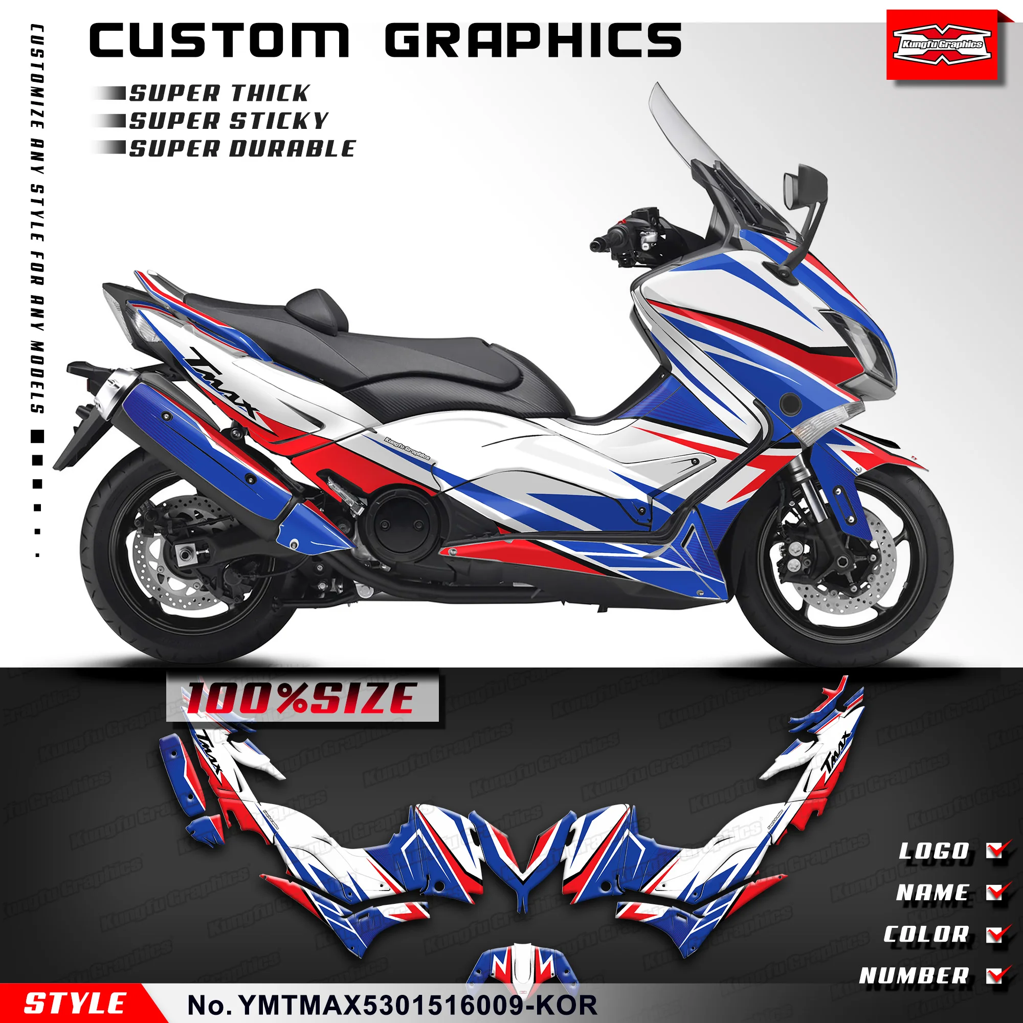 

KUNGFU GRAPHICS Sticker Sheet Vinyl Graphics Kit for Yamaha TMAX 530 2015 2016, YMTMAX5301516009-KOR