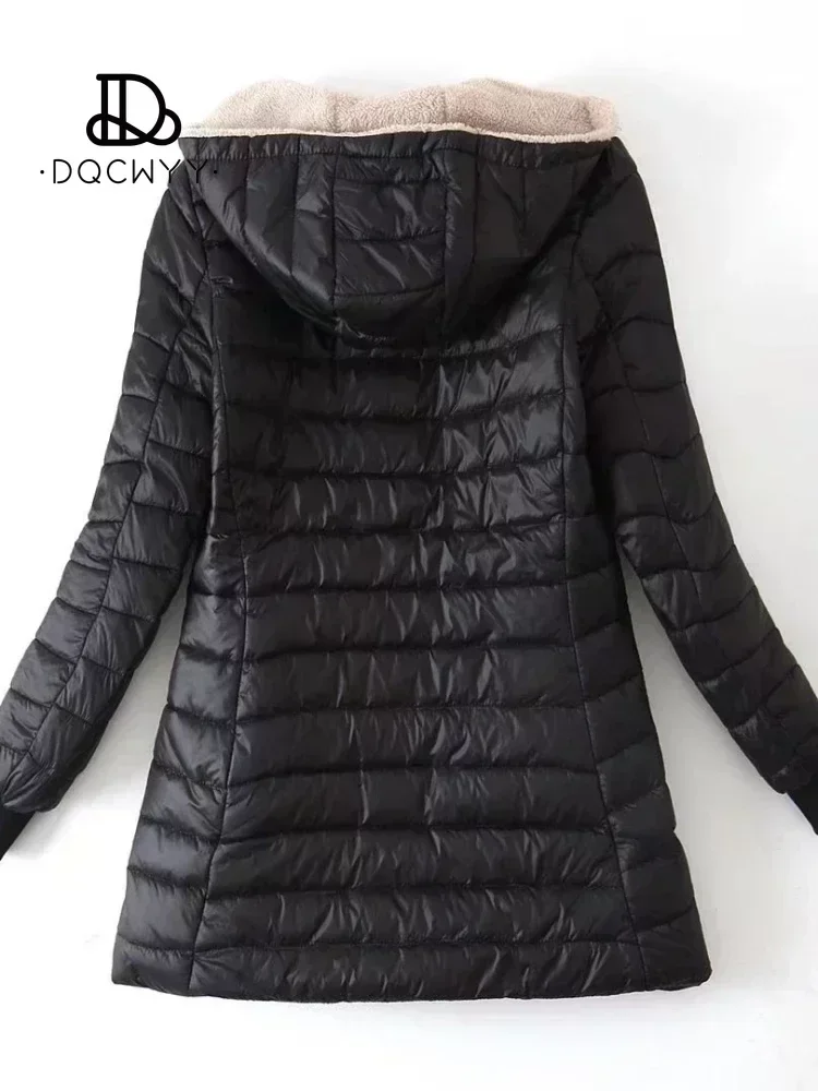 Women\'s Jacket Winter New Mid Length Korean Edition Hooded Fit Plus Fleece Cotton Coat Warm Lamb Fleece Parkas Winter Jackets