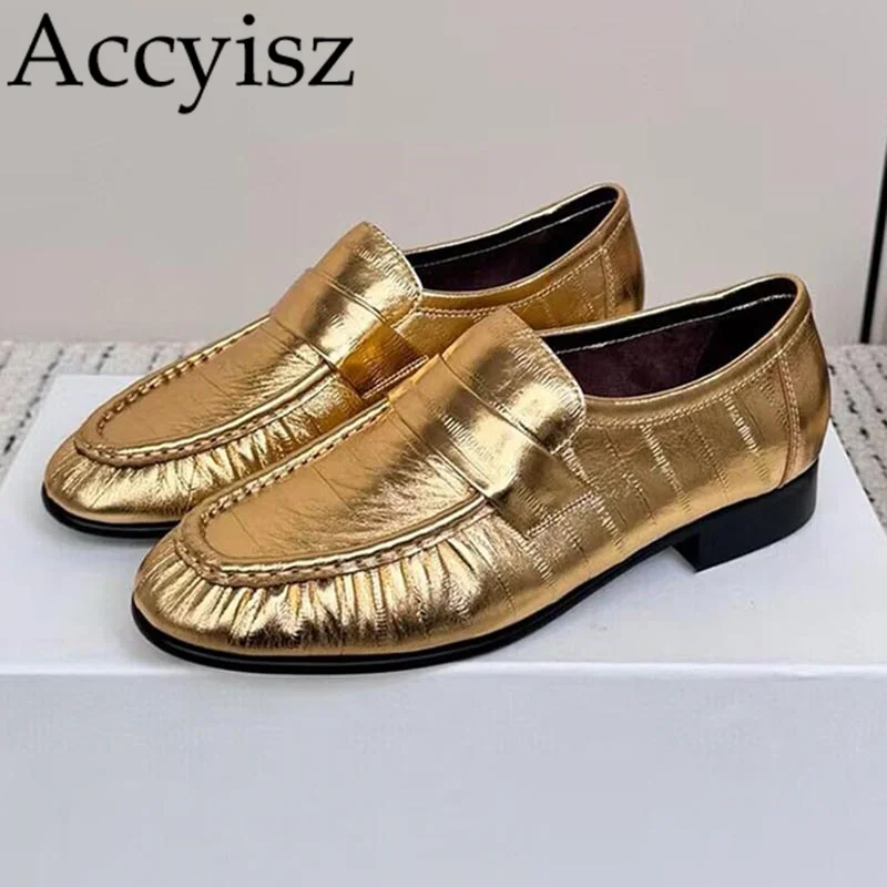 

Round toe genuine leather thick sole loafer retro solid color deep cut single shoes versatile spring autumn fashion casual shoes