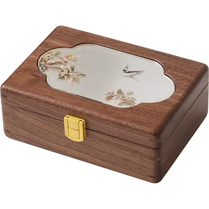 

Solid wood jewelry storage box with lock gold jewelry box necklace ring high-end exquisite