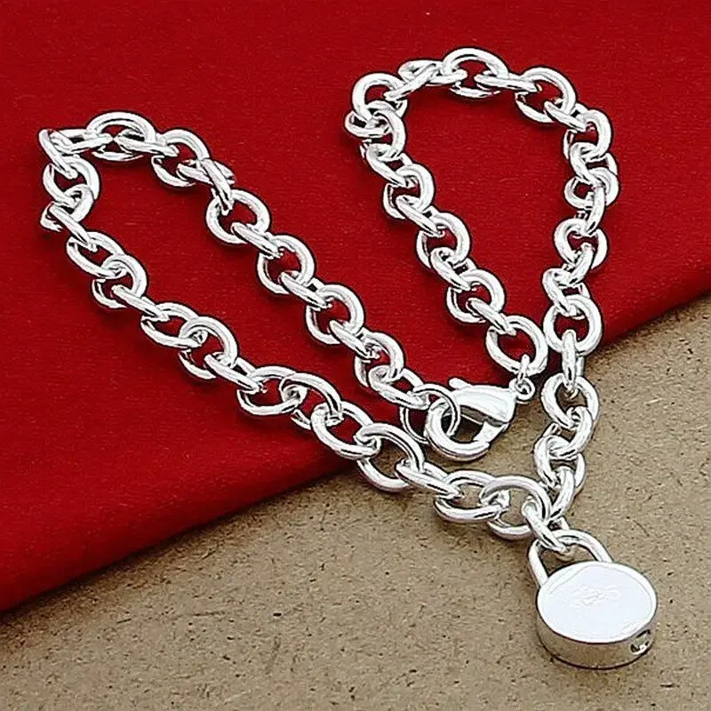 

Modern Chic Trendy Style 925 Sterling Silver Chain Round Lock Pendant Necklaces Jewelry
