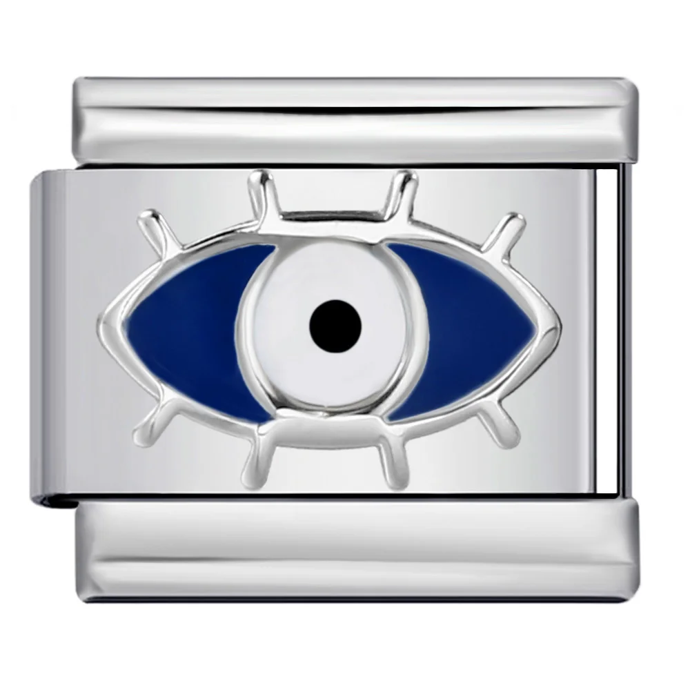 Charm-Armreifen mit italienischen Gliedern, passend für 9mm Edelstahl, Schmuck für Damen und Herren, DIY-Herstellung, blaue Serie, Herz, runde Augen, Armband, Geschenk – Detail 4