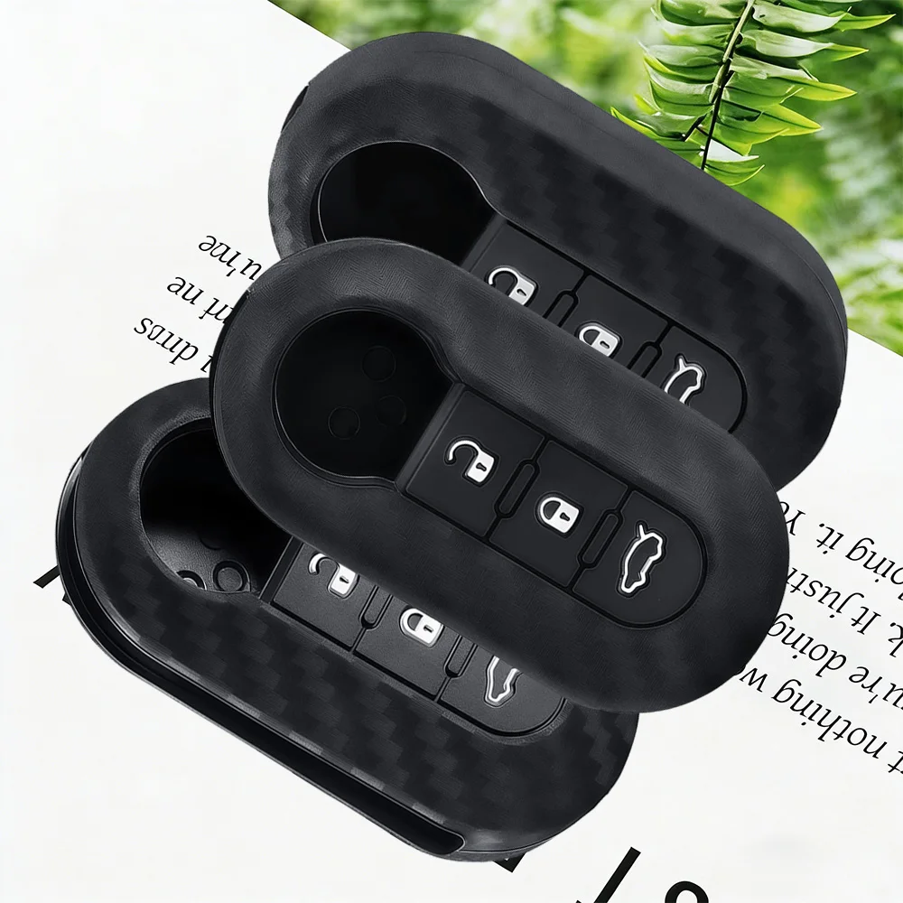 3 Buttons Carbon Fiber Silicone Car Key Case Cover for Fiat 500 Flip Folding Remote Key Shell for Fiat Punto Car Accessories