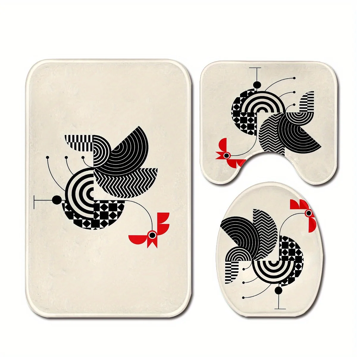 

Набор из 3 предметов: элегантный и простой высококачественный полиэфирный коврик с принтом, который можно стирать в машине, U-образный коврик, нескользящий коврик, коврик для крышки унитаза