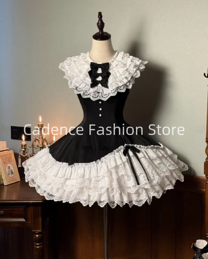 Customized  Sweet Lolita Short Puffy Dresses Strappy Back Cute Bow Delicate Lace Prom Dresses Multicolor