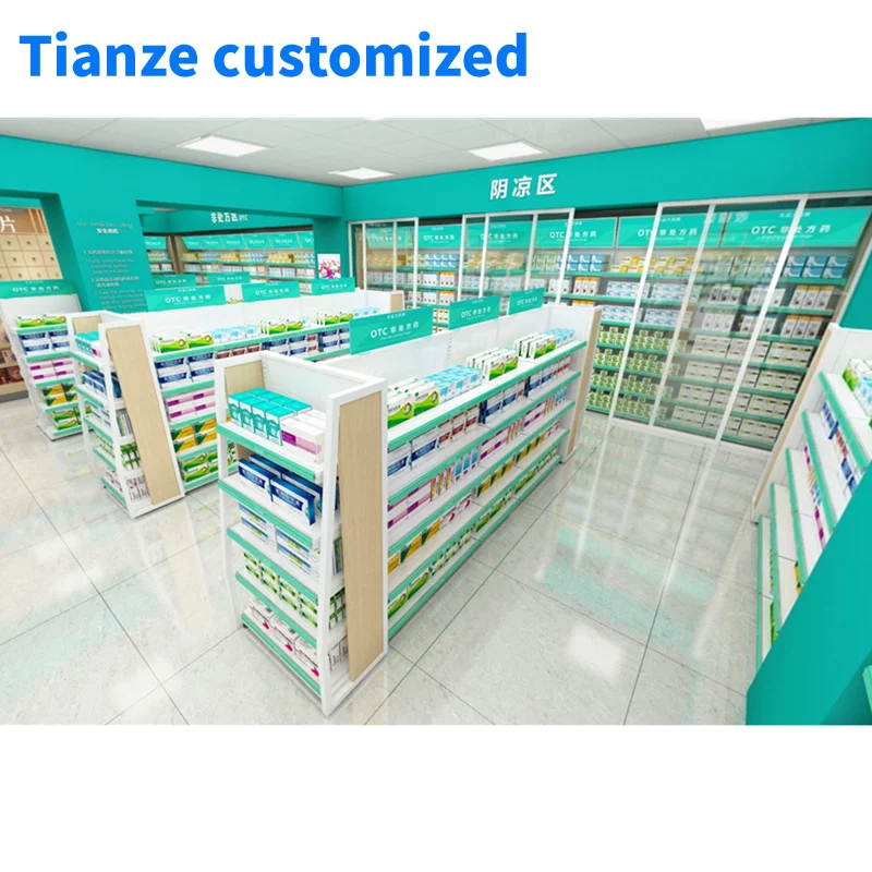 （customized）Wooden Drugstore Pharmacy Medical Store Pharmacy Racks Medical Shop Interior Decoration Modern Design Pharmacy Furni