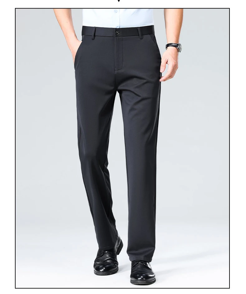 Herren Regular Fit Anzughosen Business Casual Hosen mit Stickerei Stretch Golfhosen Party Leichtgewicht Hosen – Detail 5