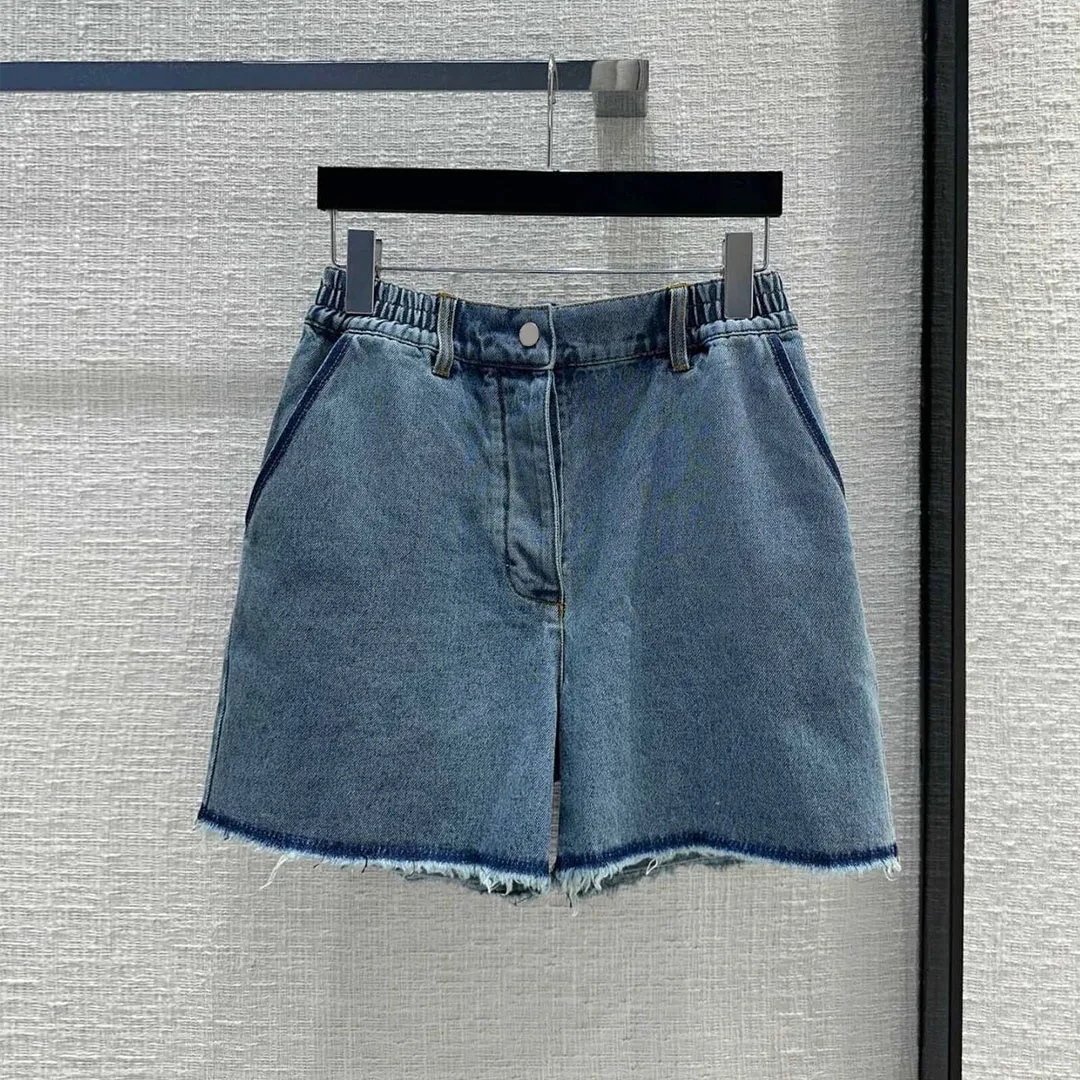 2024 New Fashion Summer Blue Denim Shorts Women Solid Color High Waist Loose Vintage Shorts