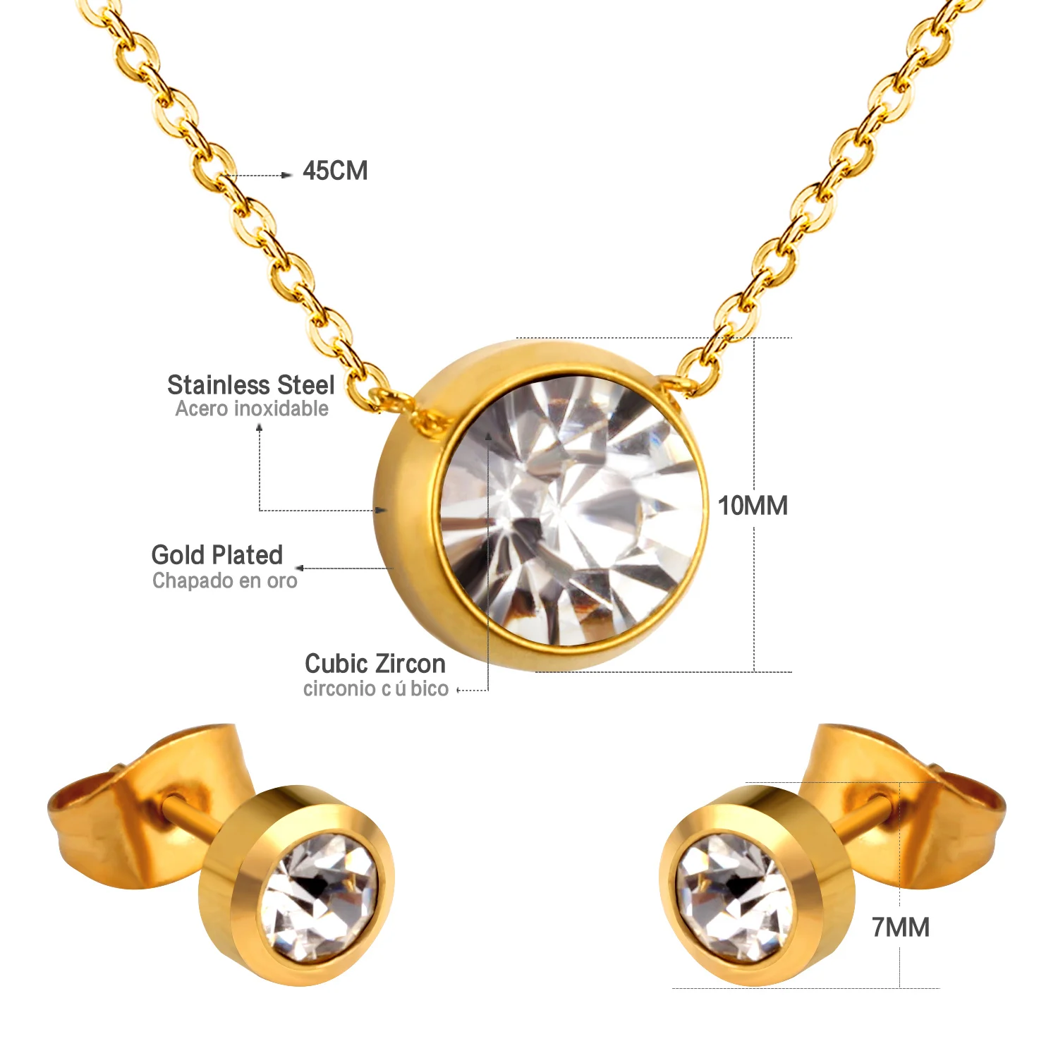 Simple серьги Cubic Zirconia Pendant Necklace Earrings Set Korean Style Stainless Steel Jewelry Set for Women Wedding Wholesale