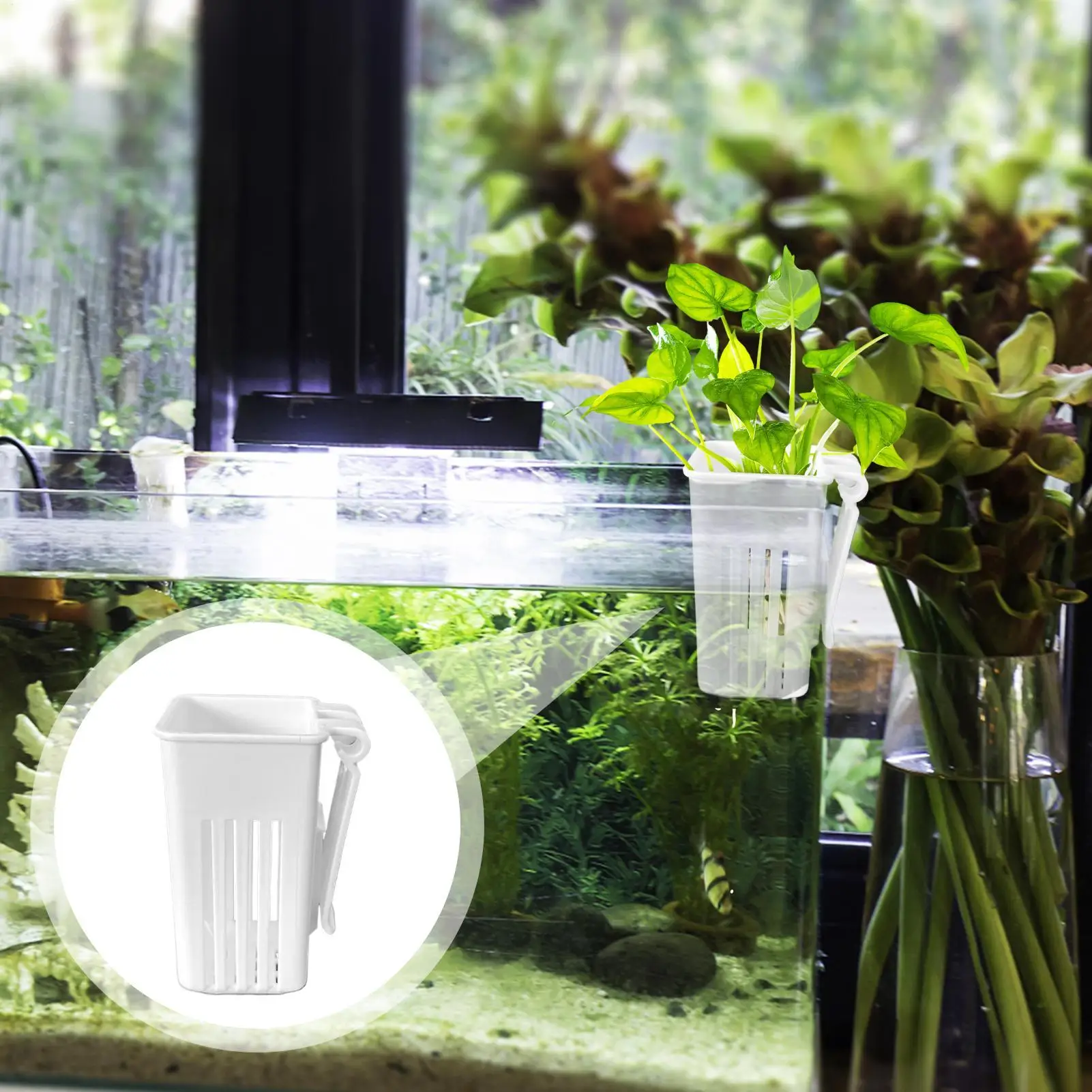 Plant Holder For Fish Tank Multifunctional Aquatic Top Mounted Flowerpot Aquarium Flowerpot Cup For Water sDecoration