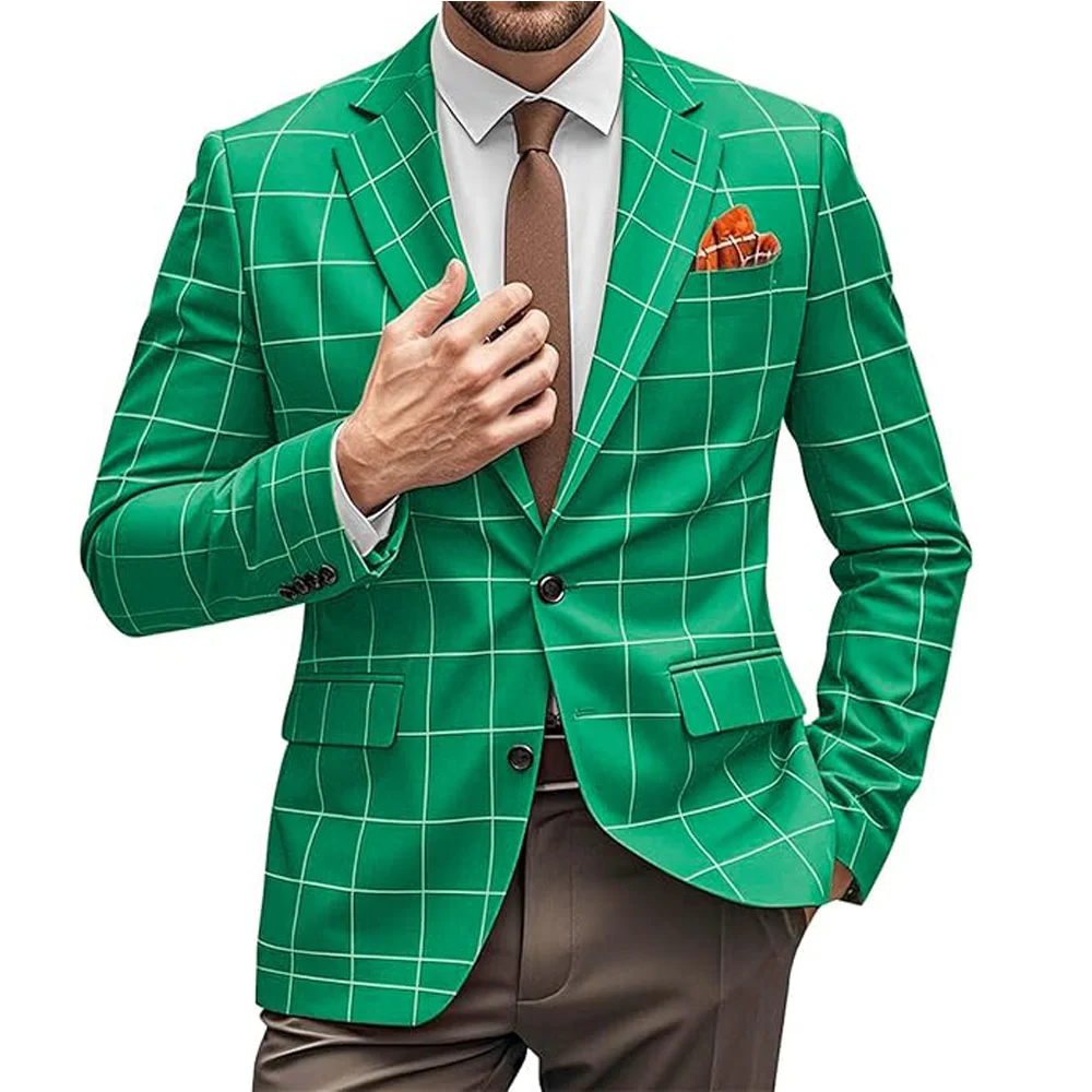 Men's Blazer Plaid Decorated Jacket Summer Single-Piece Jacket Casual Jacket Men's Business Office Workwear