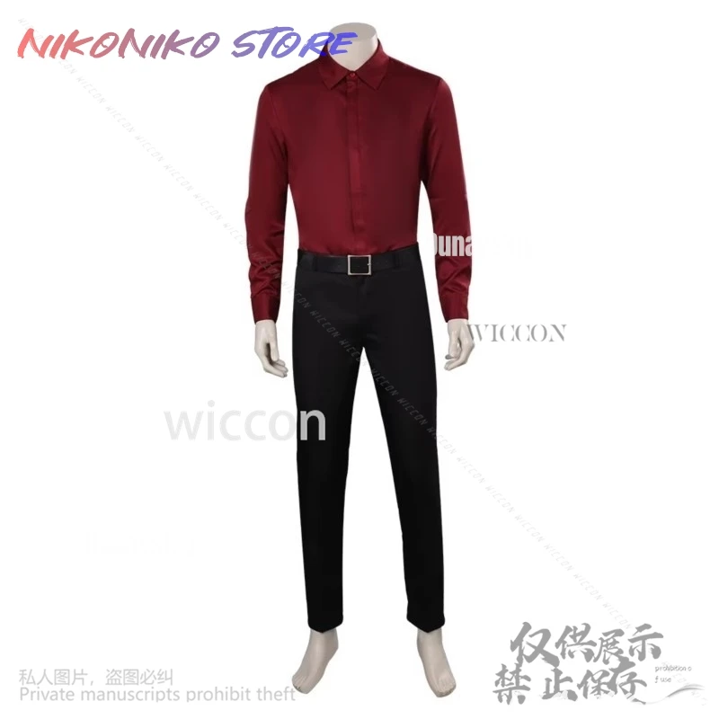 อะนิเมะเกม Mortal Kombatสีแดงเสื้อสีดําเสื้อกางเกงกระเป๋าวิกผม Kenshi Takahashi เครื่องแต่งกายสําหรับปาร์ตี้ฮาโลวีนที่กําหนดเอง