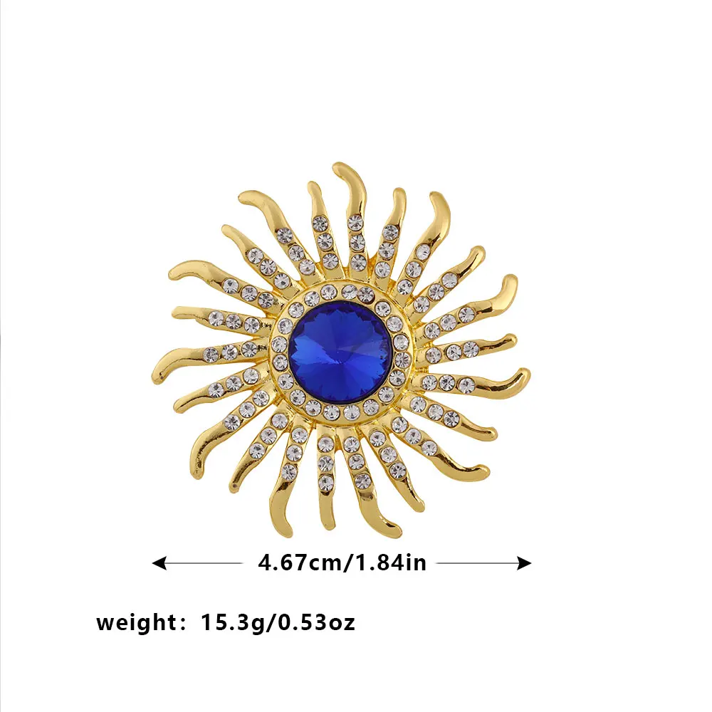 Freeshipping New Glimmering Full Crystal Paved Sunshine Design Lapel Pins Blue Red Clear Rhinestone Golden Brooches