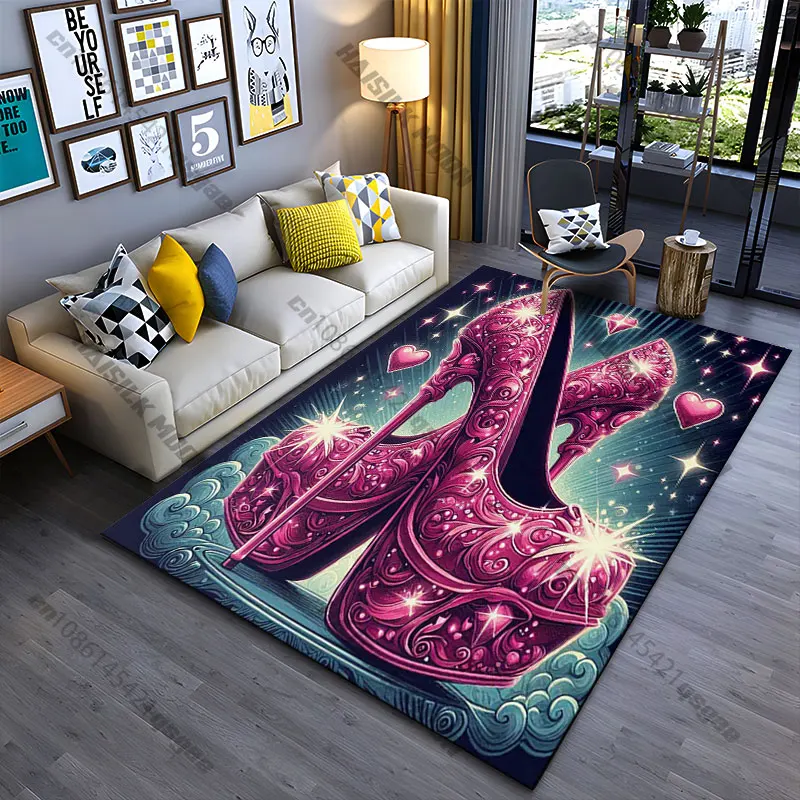 Elegant sparkly pink high heels carpet Yoga living room room decor children's crawling mat doormat area rug games mat