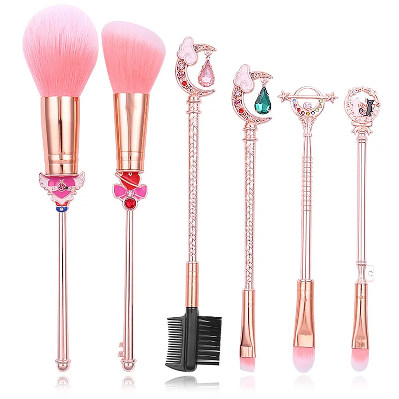 6Pcs/Set Sailor Moon Makeup Brush Tsukino Usagi for Women Eye Shadow Brush Tool Cosmetics Soft Brush for Women Cosplay Accessory