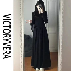 French Hepburn Black Long Sleeve Korean Edition New Style Elegant High End Dress