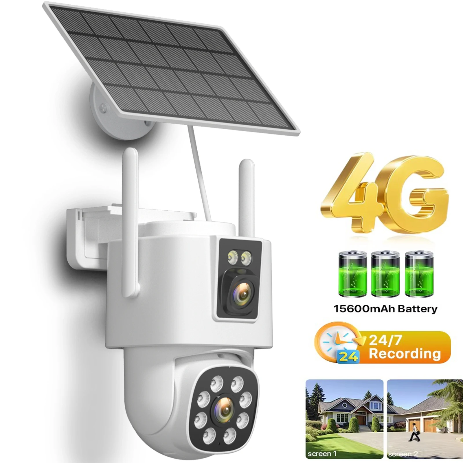 4G SIM Solar Camera 8MP 4K Security PZT Outdoor IP Camera Built-in 12000mAh Battery AI Auto Detect Tracking ICSEE App
