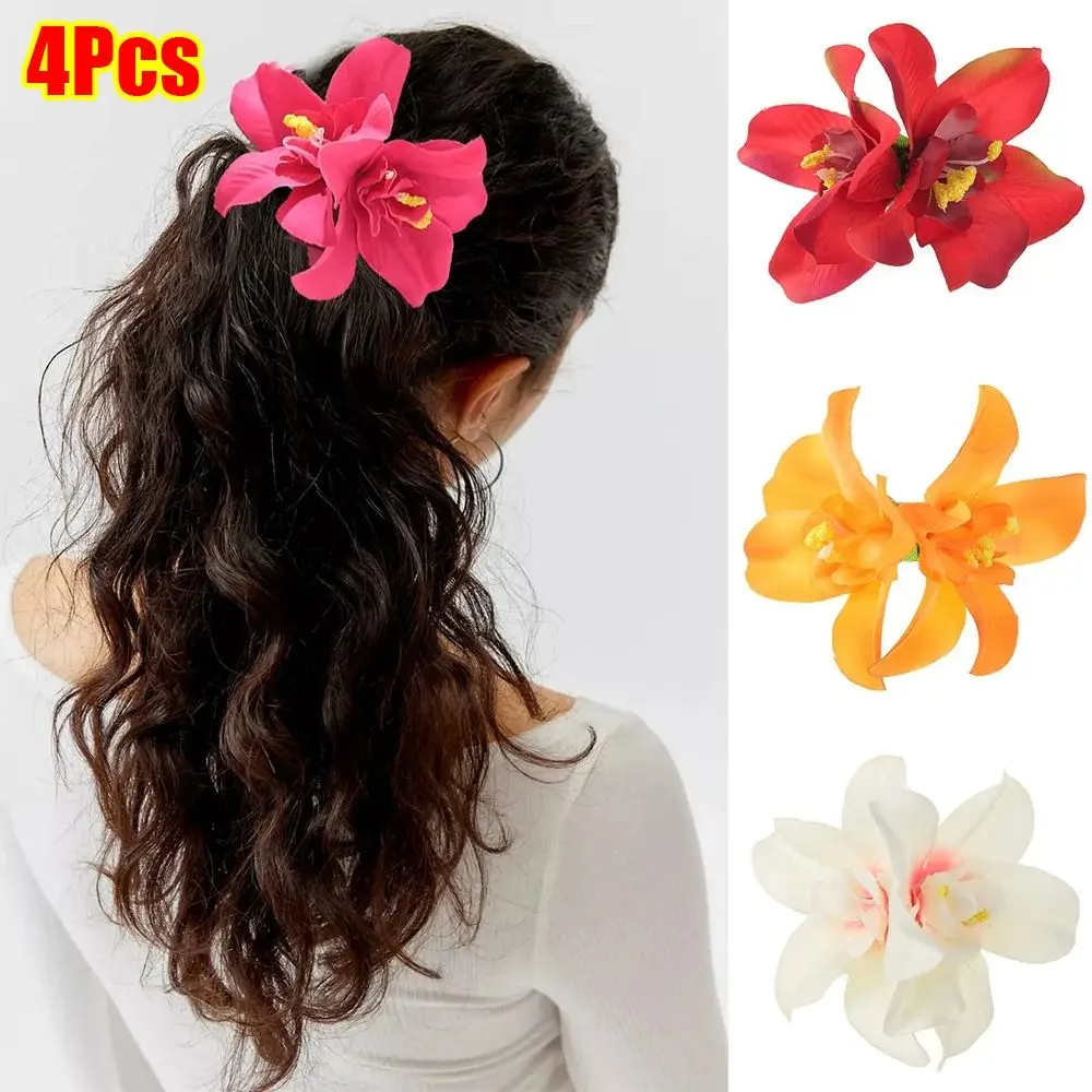

4Pcs/Pack Durable Artificial Floral Cattleya Flowers Hairpin Bohemia Gladiolus Hair Clips Headwear Valentine Mother's Day Gift